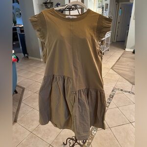 NWOT English Factory Women's Khaki Balloon Mini Dress - Size Med